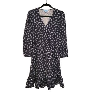 Draper James Navy Floral Dress long sleeve v neck size Small